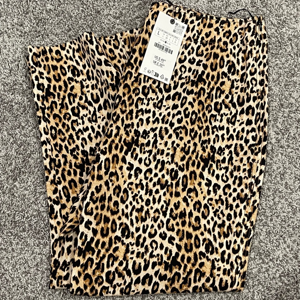 Zara Animal Print Trousers in Black and Tan